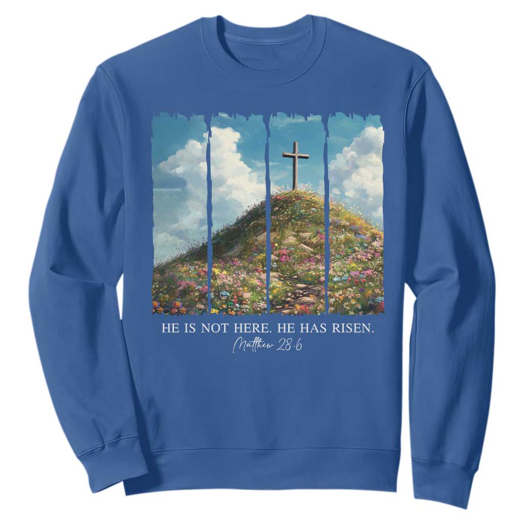 Christian Easter Sweatshirt He Is Not Here He Has Risen TS10 Royal Blue Print Your Wear