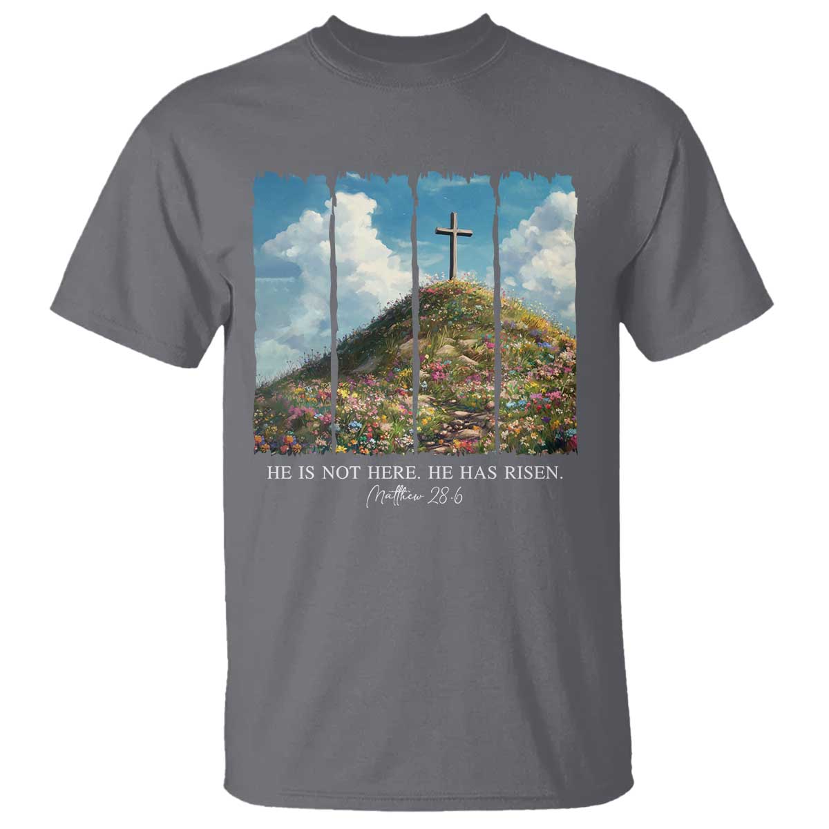 Christian Easter T Shirt He Is Not Here He Has Risen TS10 Charcoal Print Your Wear