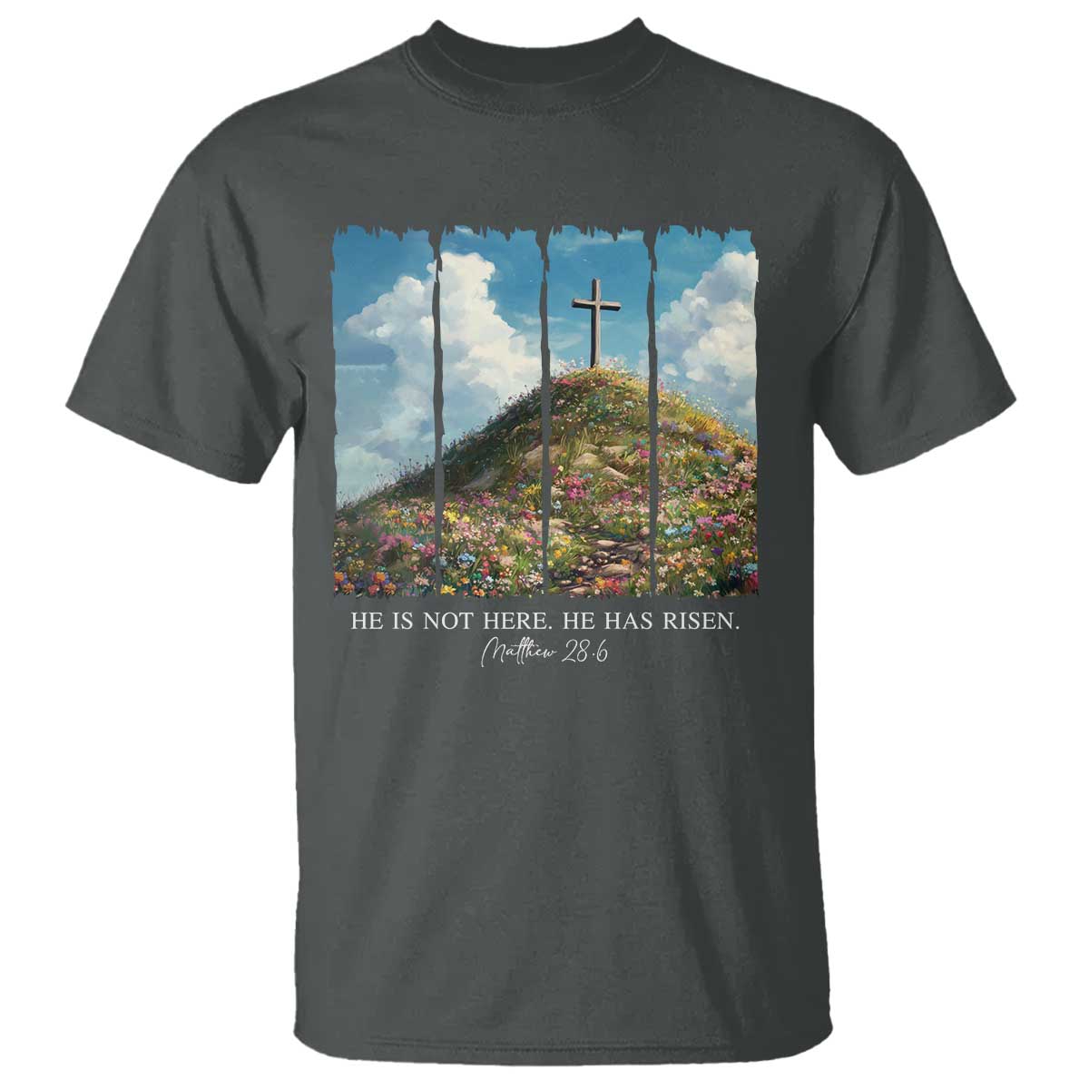 Christian Easter T Shirt He Is Not Here He Has Risen TS10 Dark Heather Print Your Wear