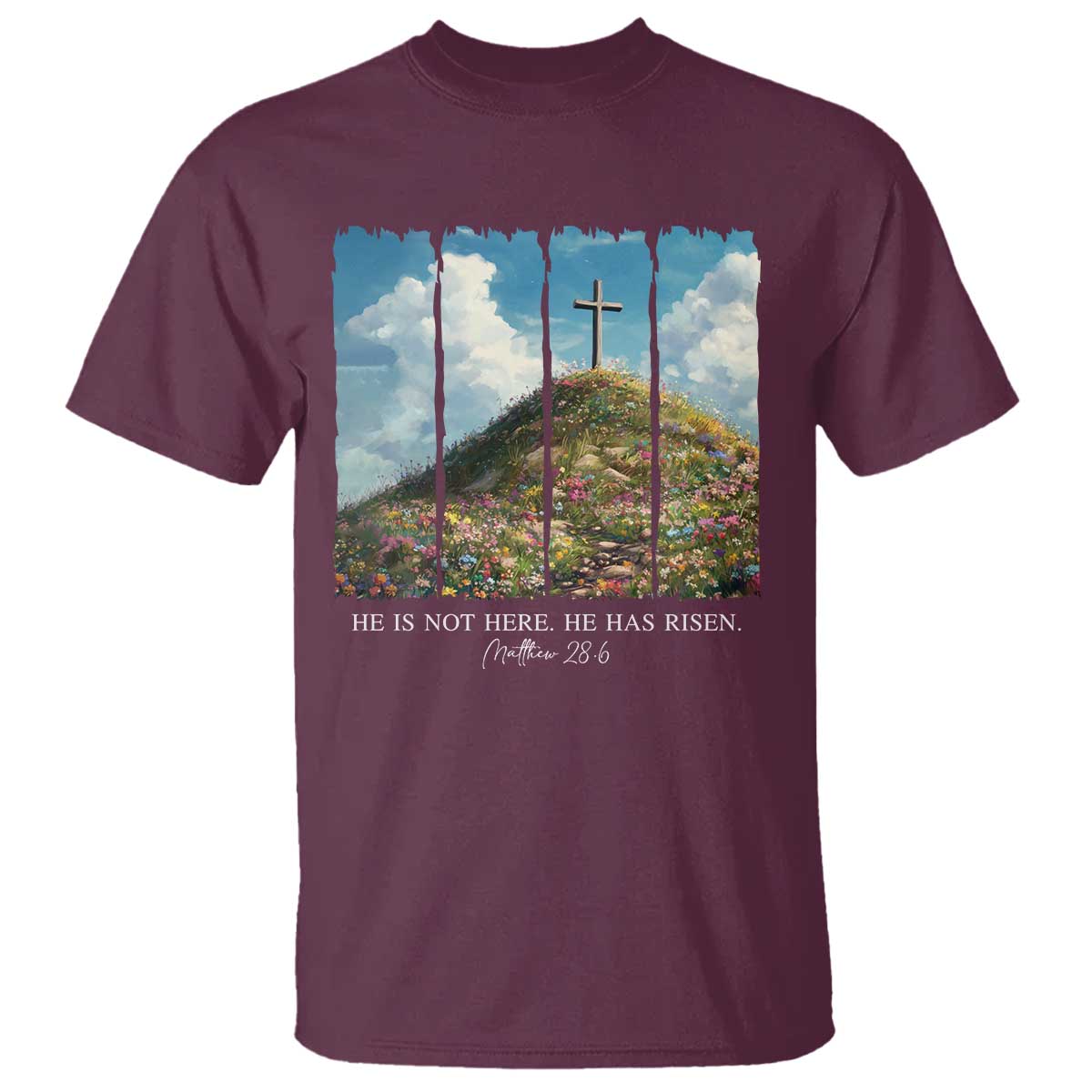 Christian Easter T Shirt He Is Not Here He Has Risen TS10 Maroon Print Your Wear