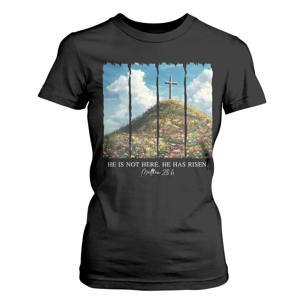 Christian Easter T Shirt For Women He Is Not Here He Has Risen TS10 Black Print Your Wear