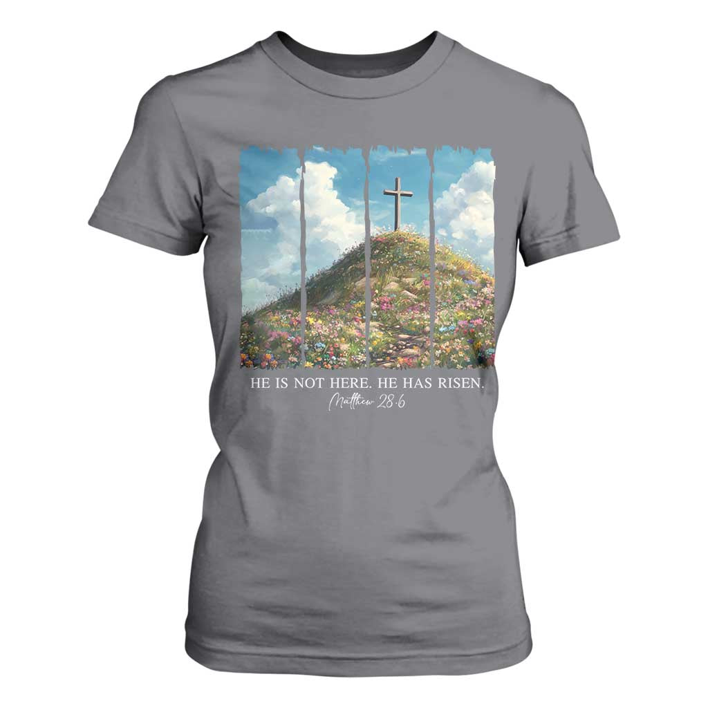 Christian Easter T Shirt For Women He Is Not Here He Has Risen TS10 Charcoal Print Your Wear