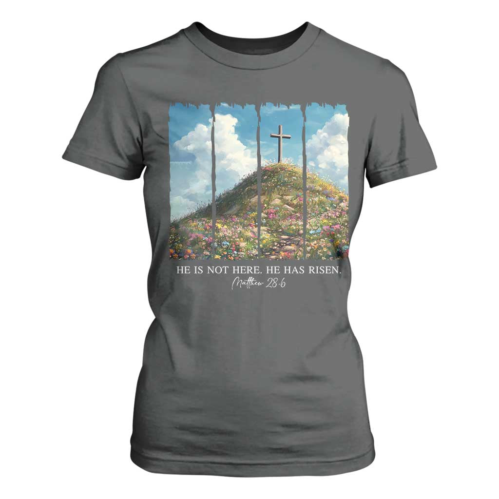 Christian Easter T Shirt For Women He Is Not Here He Has Risen TS10 Dark Heather Print Your Wear