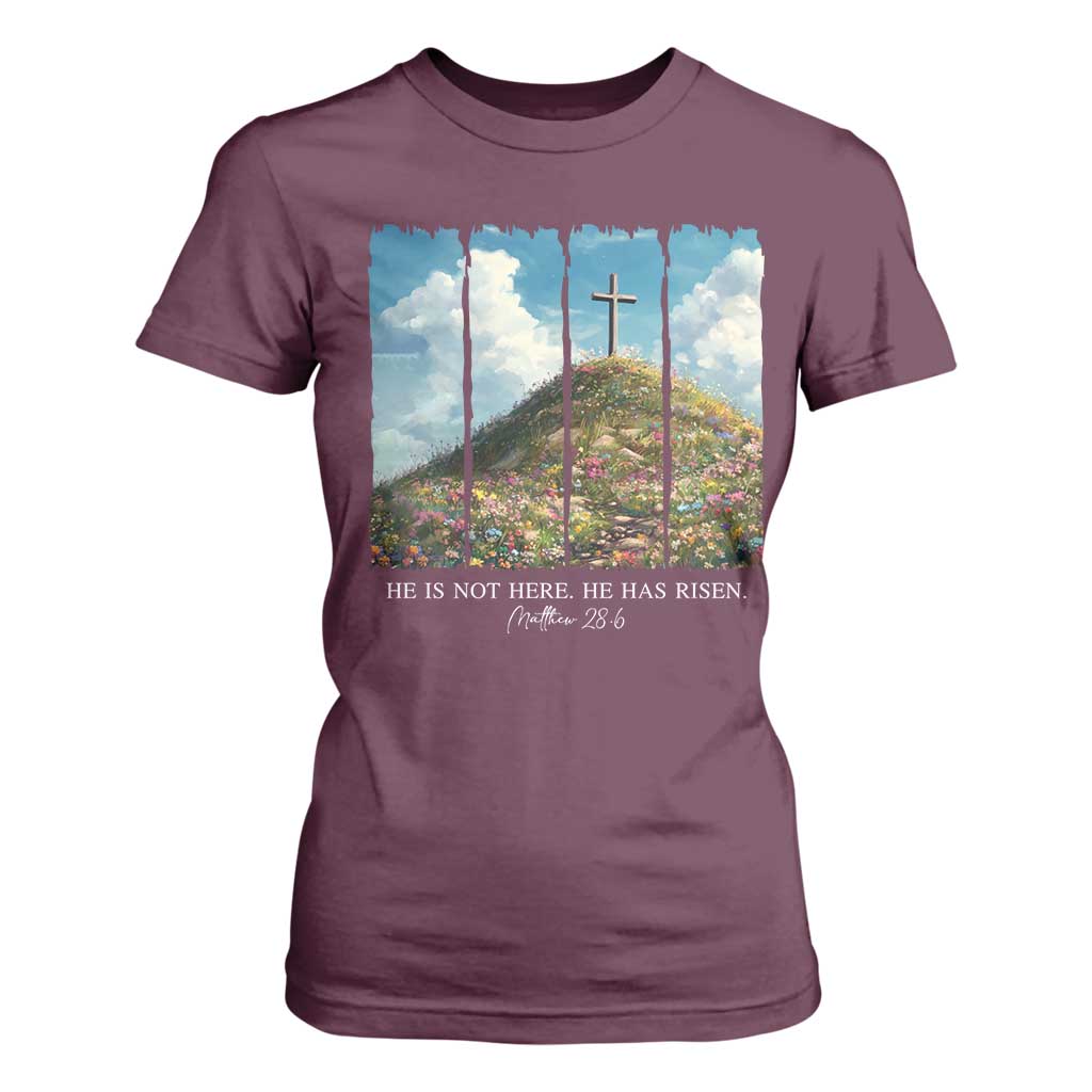 Christian Easter T Shirt For Women He Is Not Here He Has Risen TS10 Maroon Print Your Wear