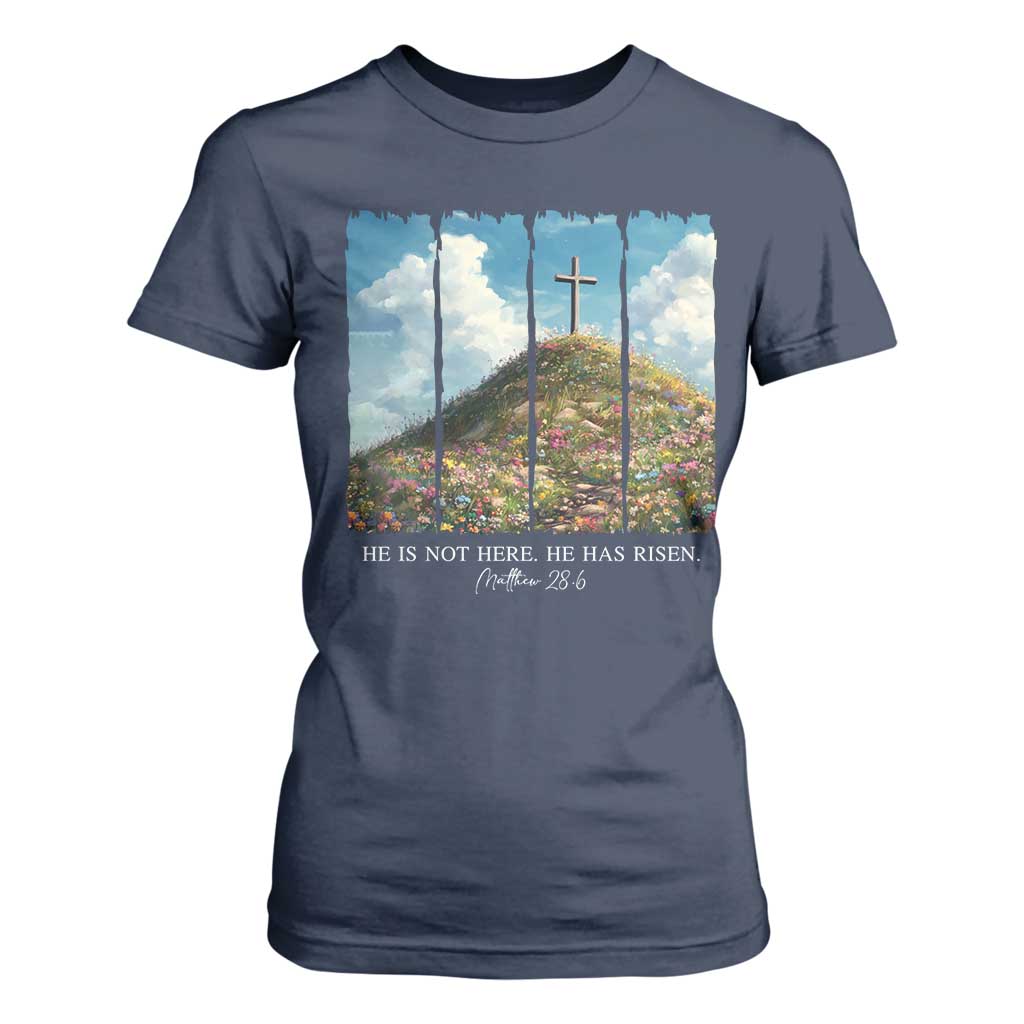 Christian Easter T Shirt For Women He Is Not Here He Has Risen TS10 Navy Print Your Wear