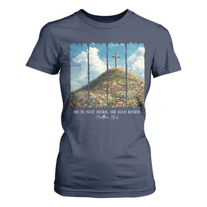 Christian Easter T Shirt For Women He Is Not Here He Has Risen TS10 Navy Print Your Wear