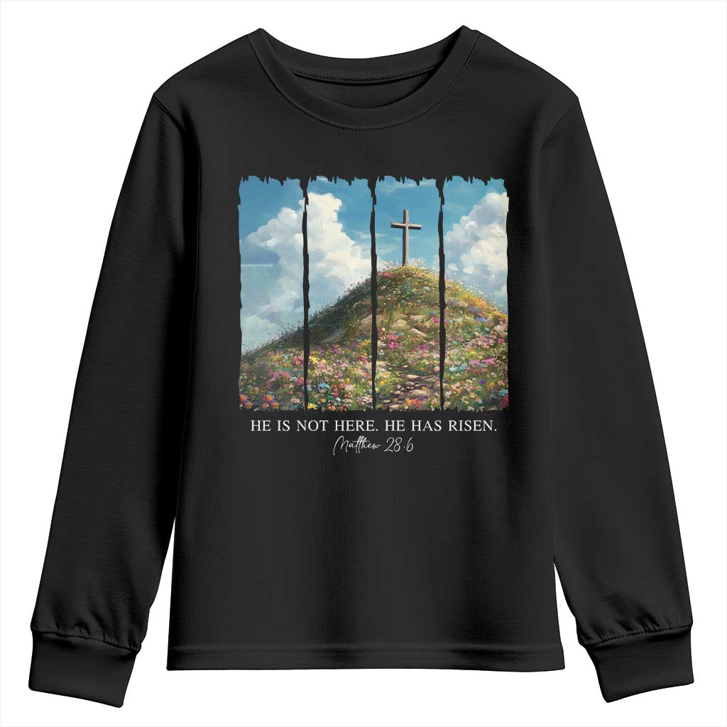 Christian Easter Youth Sweatshirt He Is Not Here He Has Risen TS10 Black Print Your Wear