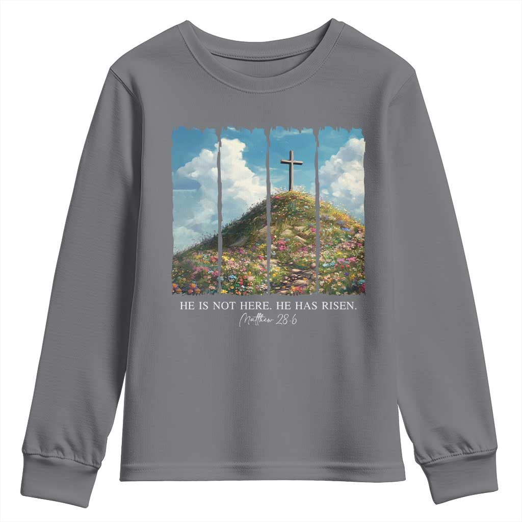 Christian Easter Youth Sweatshirt He Is Not Here He Has Risen TS10 Charcoal Print Your Wear