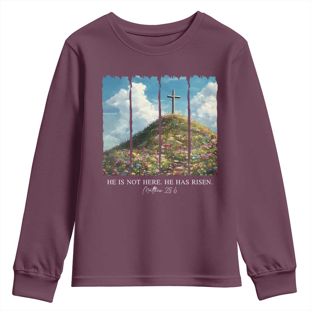 Christian Easter Youth Sweatshirt He Is Not Here He Has Risen TS10 Maroon Print Your Wear