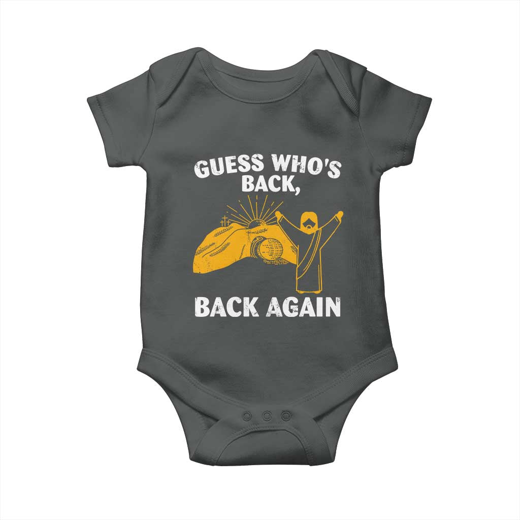 Christian Easter Baby Onesie Guess Who's Back Back Again TS10 Dark Heather Print Your Wear