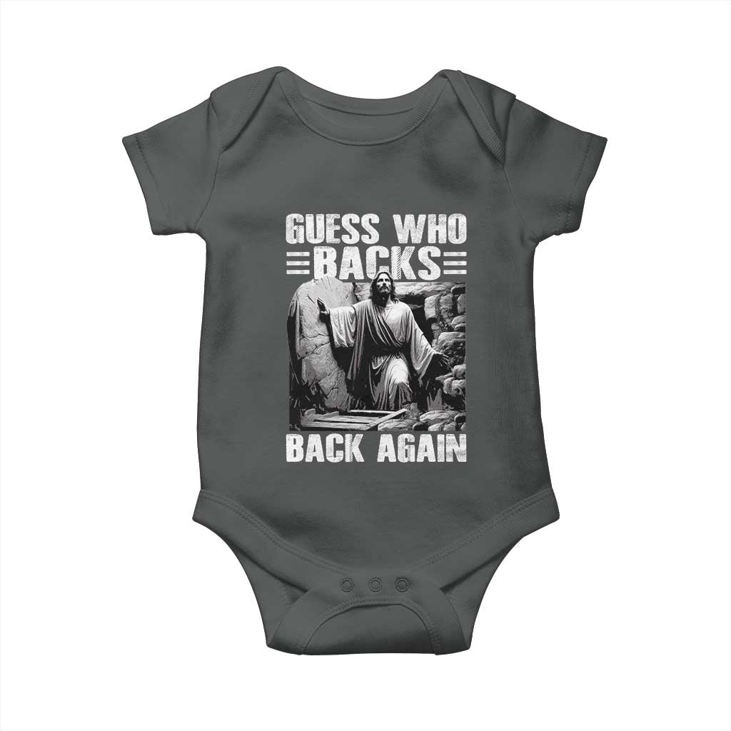 Easter Religious Baby Onesie Guess Who's Back Back Again Jesus Christian TS10 Dark Heather Print Your Wear