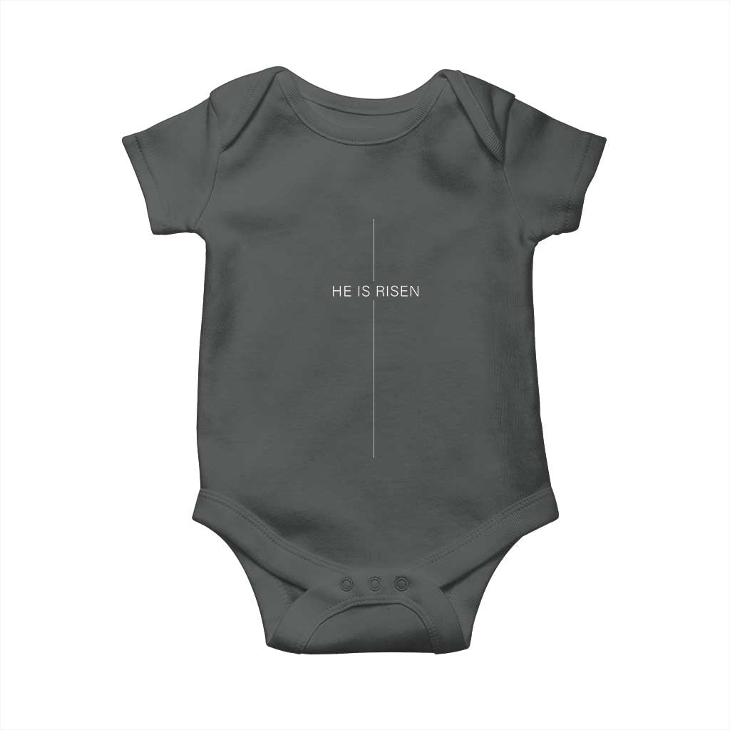 Easter Cross He Is Risen Baby Onesie Cross Subtle Christian Minimal Religious Faith Jesus TS10 Dark Heather Print Your Wear