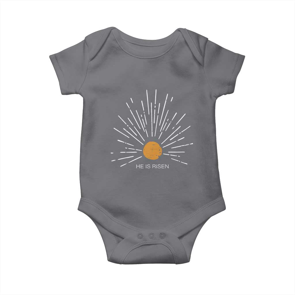 He Is Risen Baby Onesie Sunburst Vintage Jesus Religious Easter Day Christians TS10 Charcoal Print Your Wear