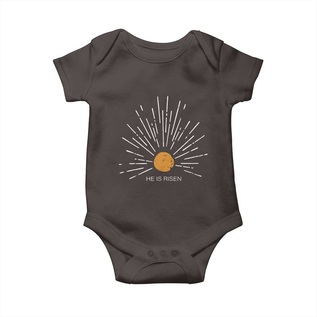 He Is Risen Baby Onesie Sunburst Vintage Jesus Religious Easter Day Christians TS10 Dark Chocolate Print Your Wear
