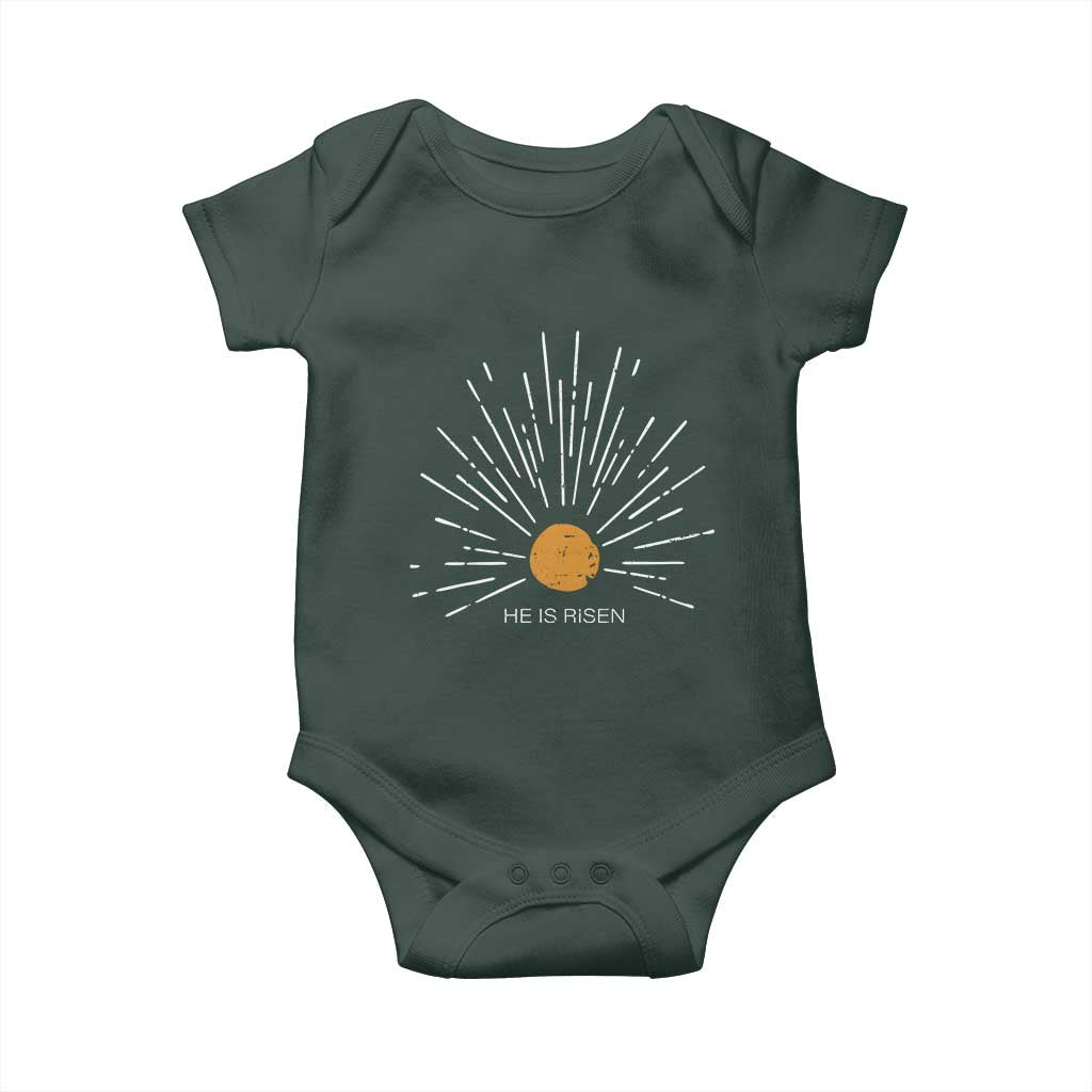 He Is Risen Baby Onesie Sunburst Vintage Jesus Religious Easter Day Christians TS10 Print Your Wear