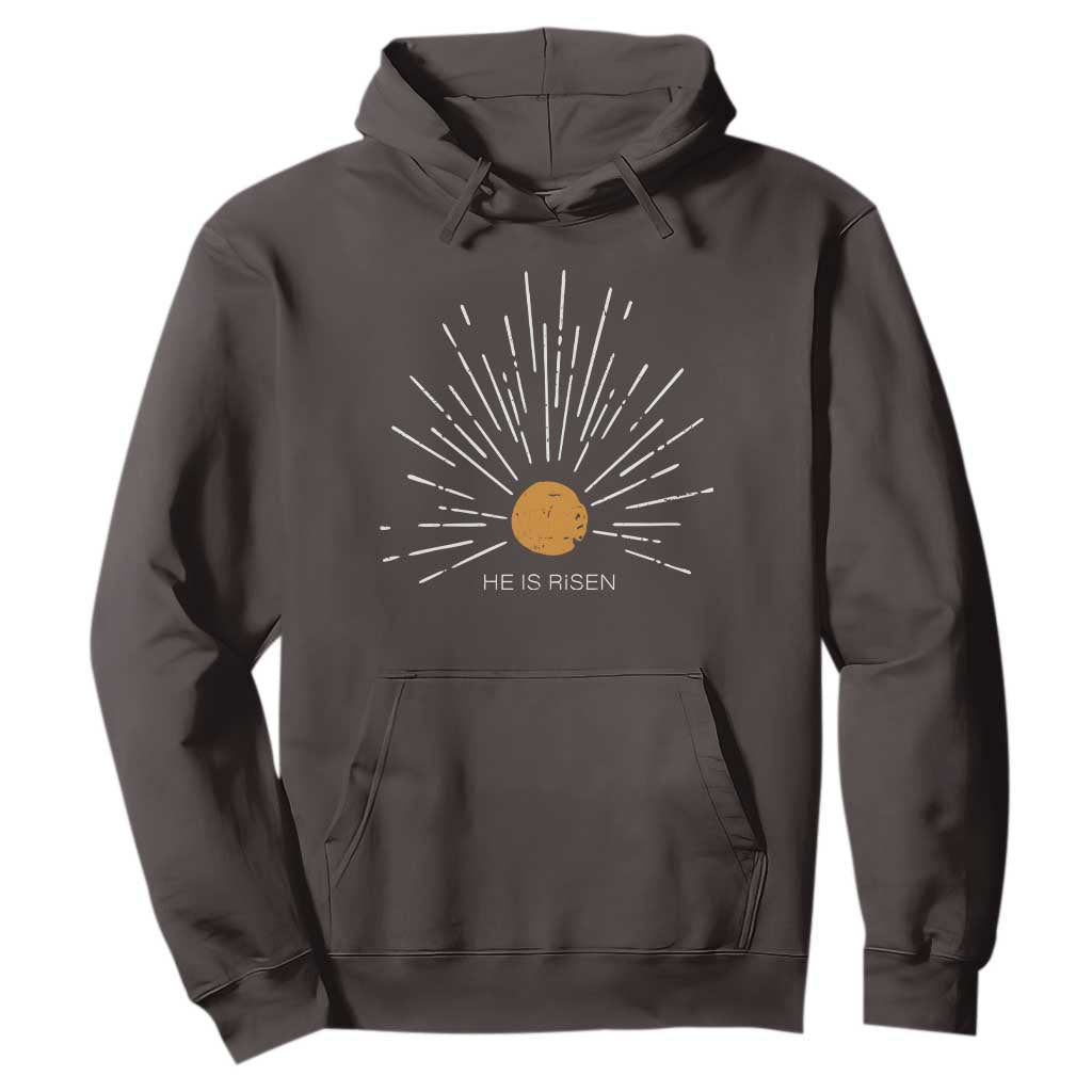 He Is Risen Hoodie Sunburst Vintage Jesus Religious Easter Day Christians TS10 Dark Chocolate Print Your Wear