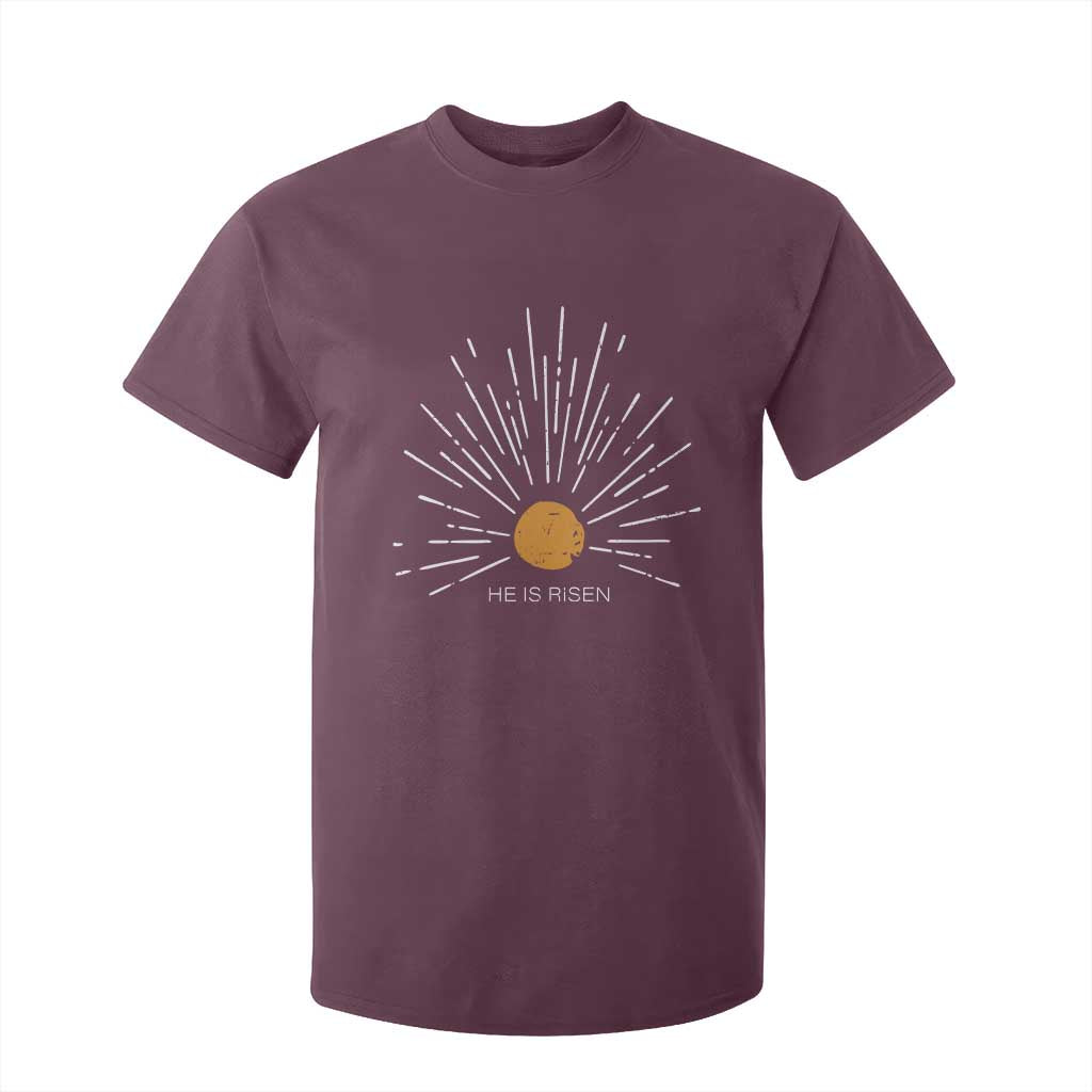 He Is Risen T Shirt For Kid Sunburst Vintage Jesus Religious Easter Day Christians TS10 Maroon Print Your Wear