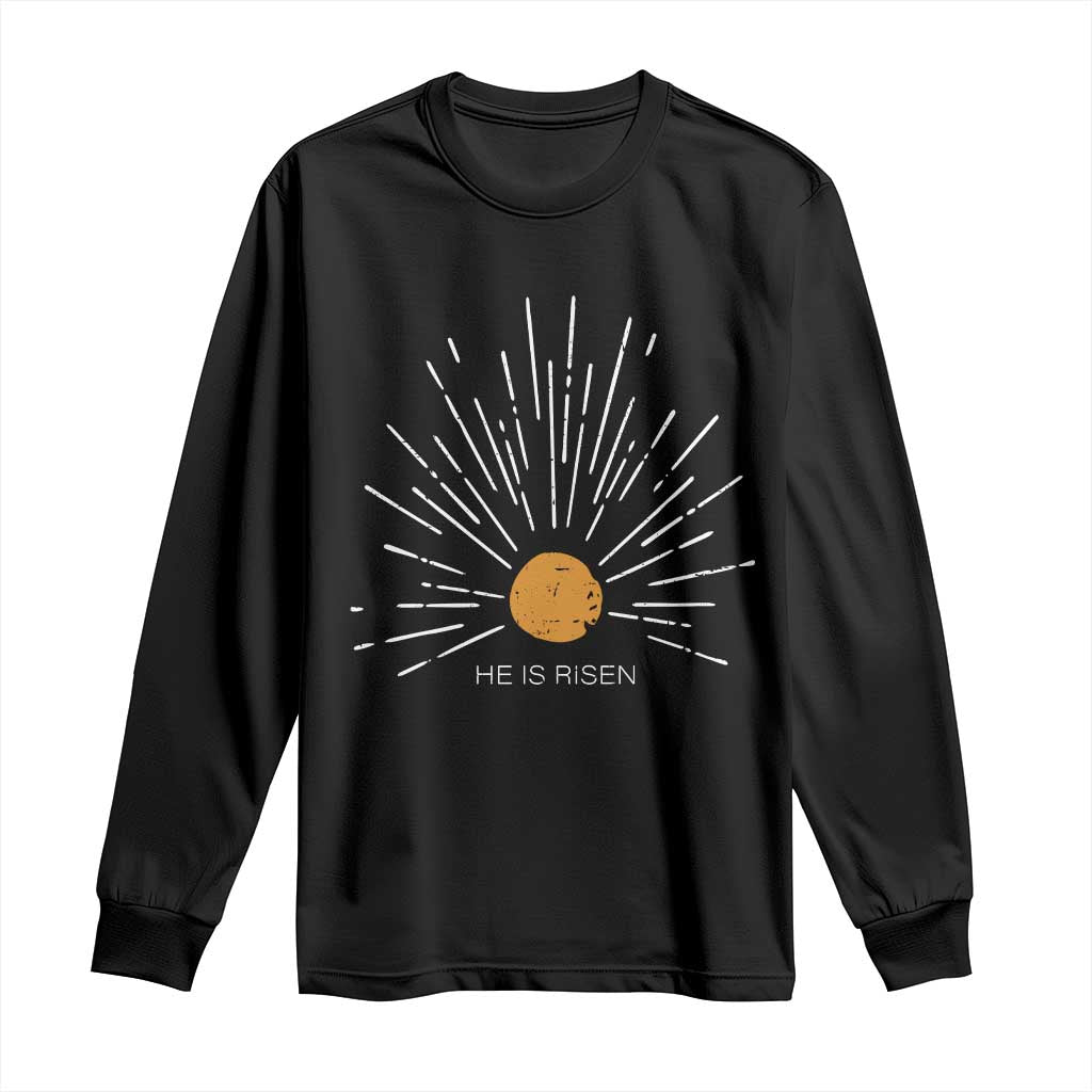 He Is Risen Long Sleeve Shirt Sunburst Vintage Jesus Religious Easter Day Christians TS10 Black Print Your Wear