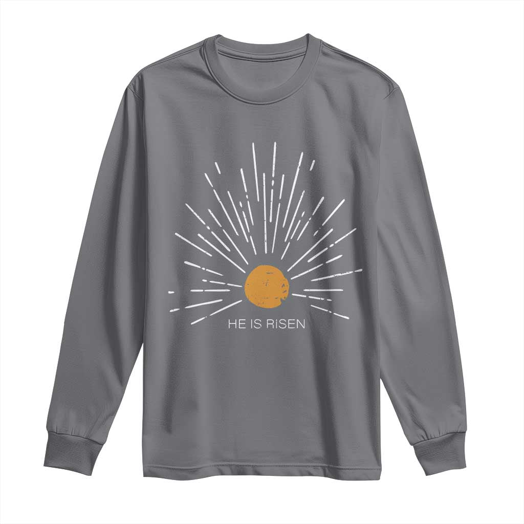 He Is Risen Long Sleeve Shirt Sunburst Vintage Jesus Religious Easter Day Christians TS10 Charcoal Print Your Wear