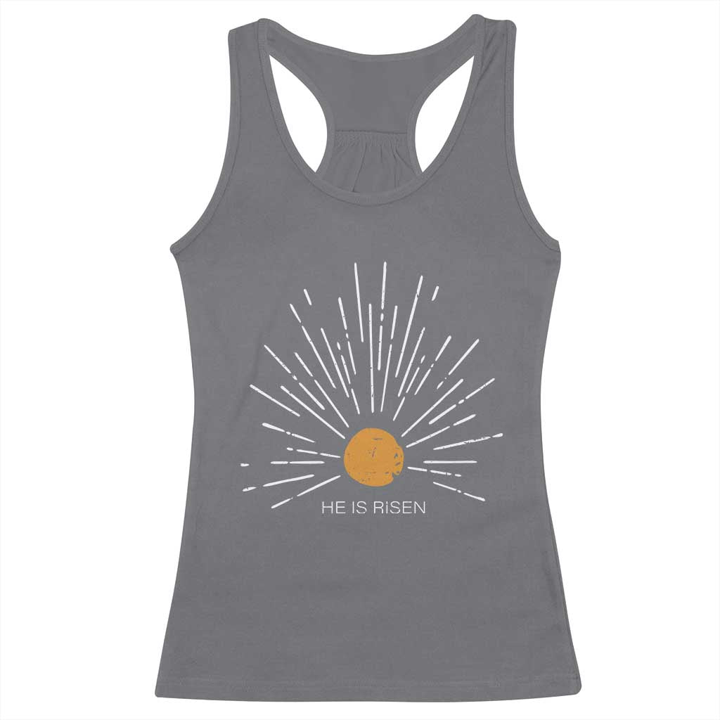 He Is Risen Racerback Tank Top Sunburst Vintage Jesus Religious Easter Day Christians TS10 Charcoal Print Your Wear