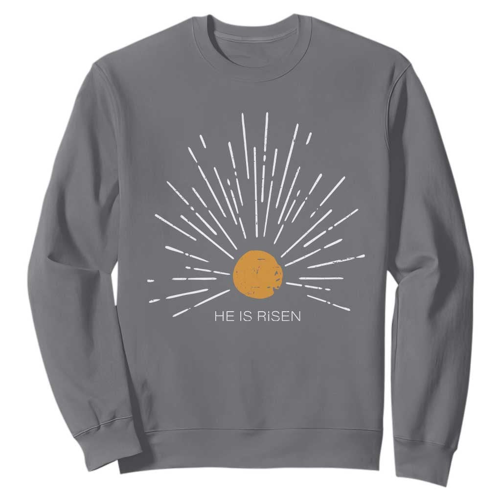 He Is Risen Sweatshirt Sunburst Vintage Jesus Religious Easter Day Christians TS10 Charcoal Print Your Wear