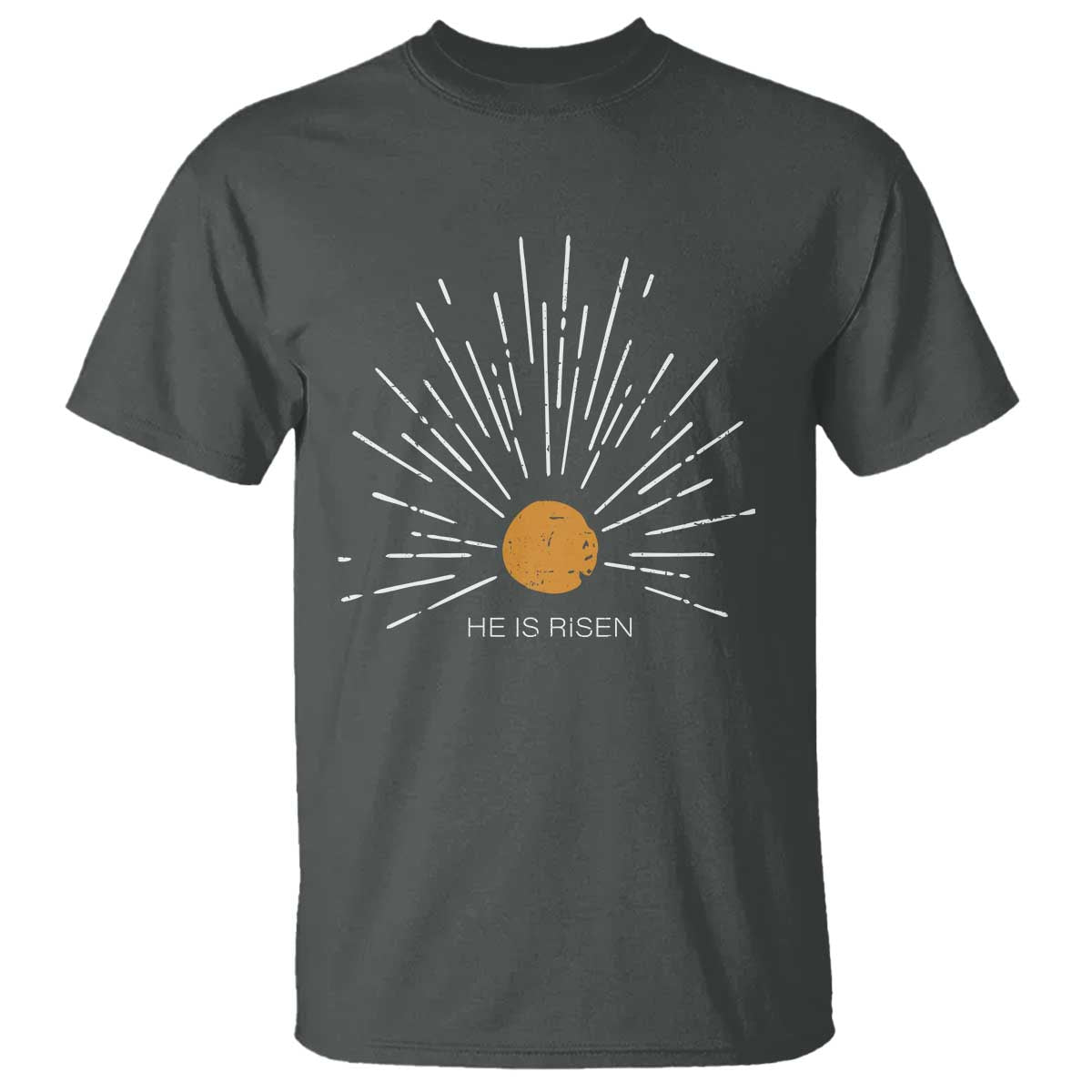 He Is Risen T Shirt Sunburst Vintage Jesus Religious Easter Day Christians TS10 Dark Heather Print Your Wear
