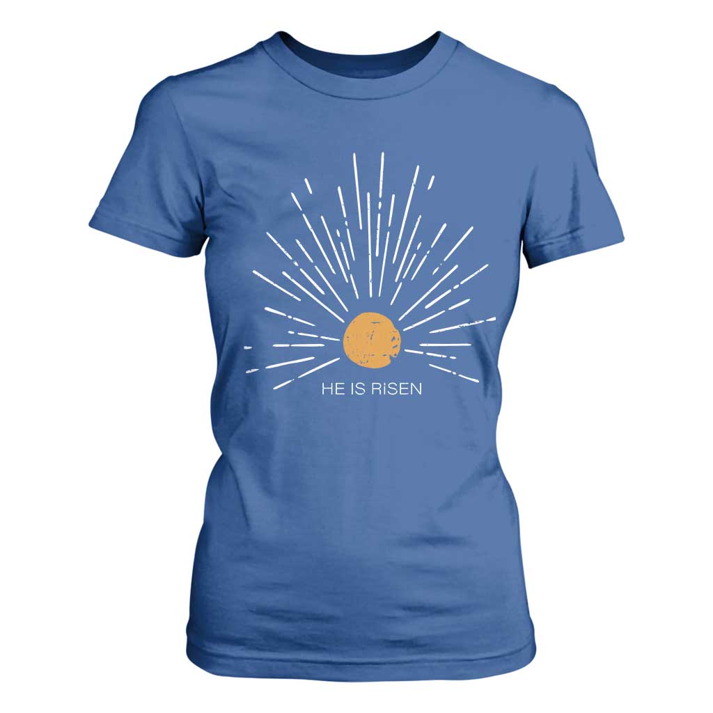 He Is Risen T Shirt For Women Sunburst Vintage Jesus Religious Easter Day Christians TS10 Royal Blue Print Your Wear