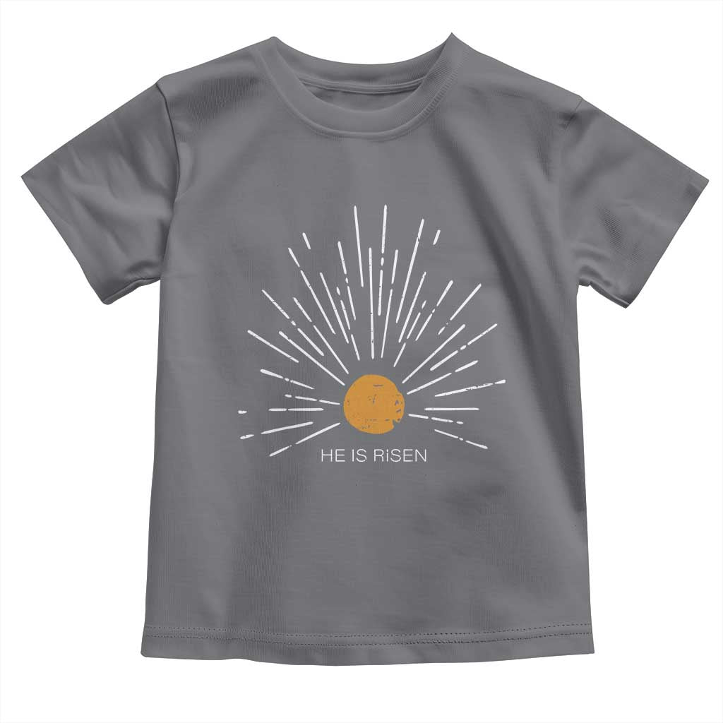 He Is Risen Toddler T Shirt Sunburst Vintage Jesus Religious Easter Day Christians TS10 Charcoal Print Your Wear