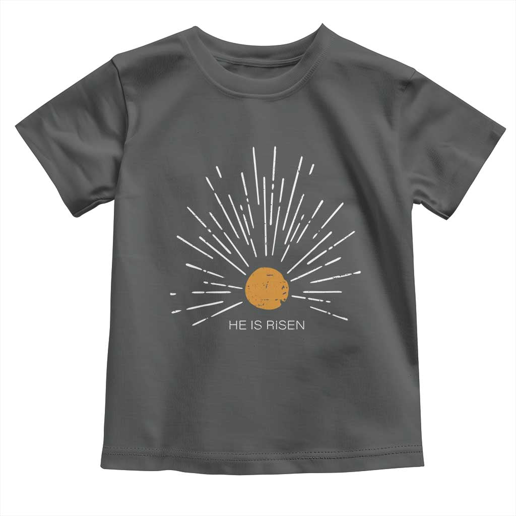 He Is Risen Toddler T Shirt Sunburst Vintage Jesus Religious Easter Day Christians TS10 Dark Heather Print Your Wear