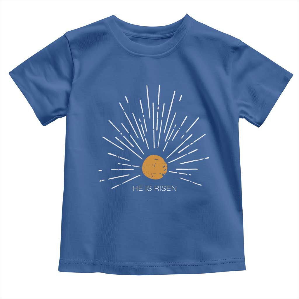 He Is Risen Toddler T Shirt Sunburst Vintage Jesus Religious Easter Day Christians TS10 Royal Blue Print Your Wear