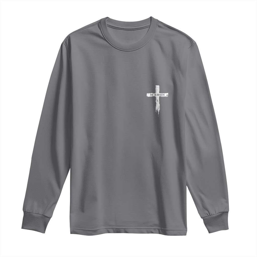 Easter Christian Cross Religious He Is Risen Long Sleeve Shirt TS10 Charcoal Print Your Wear
