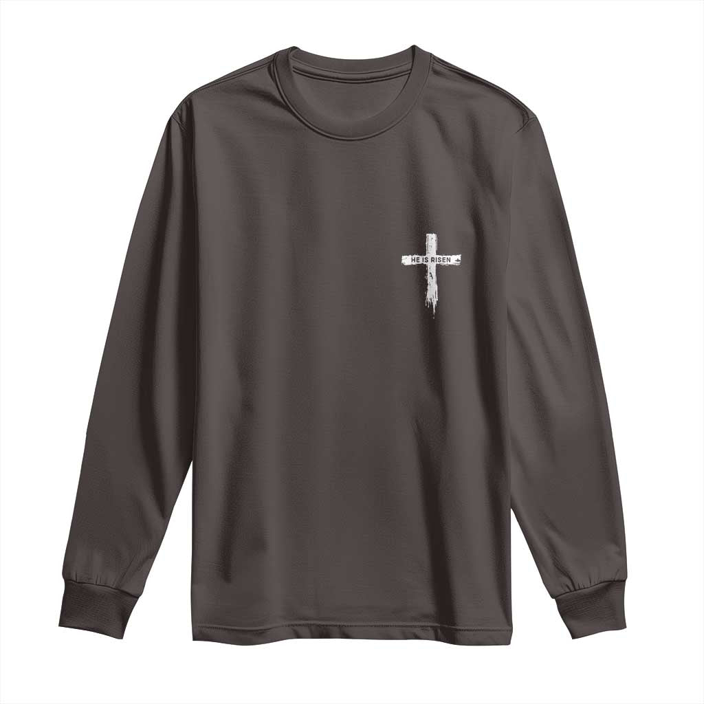 Easter Christian Cross Religious He Is Risen Long Sleeve Shirt TS10 Dark Chocolate Print Your Wear