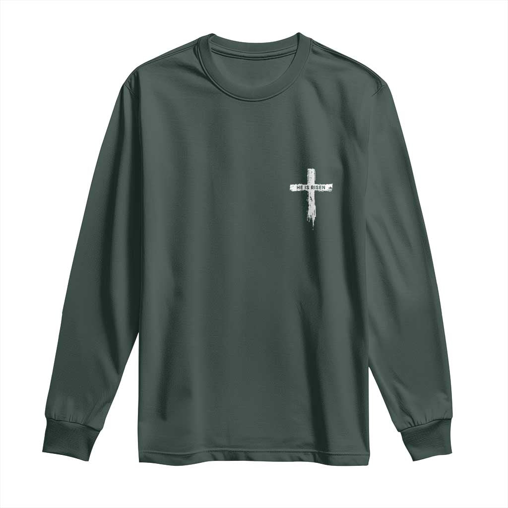 Easter Christian Cross Religious He Is Risen Long Sleeve Shirt TS10 Dark Forest Green Print Your Wear