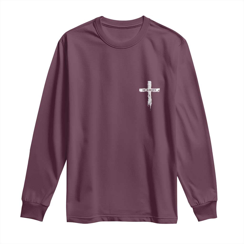 Easter Christian Cross Religious He Is Risen Long Sleeve Shirt TS10 Maroon Print Your Wear