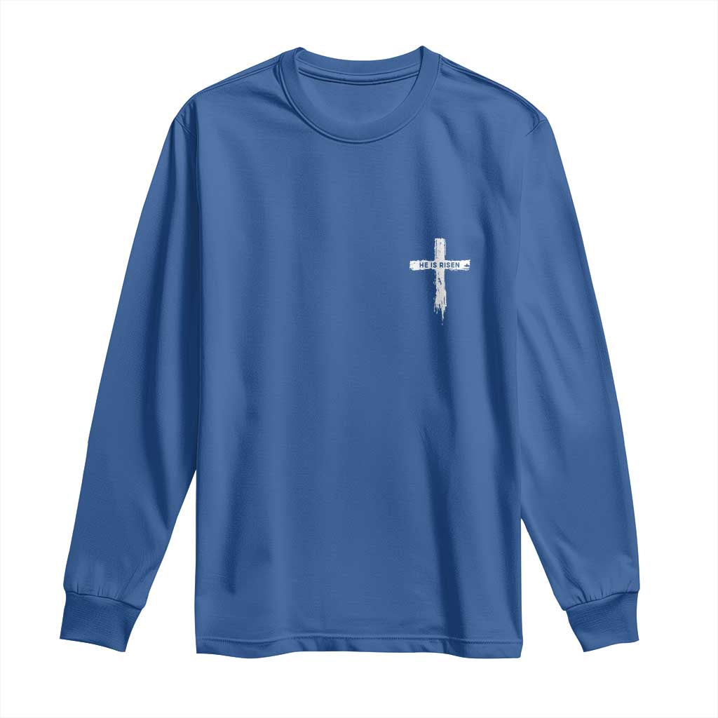 Easter Christian Cross Religious He Is Risen Long Sleeve Shirt TS10 Royal Blue Print Your Wear