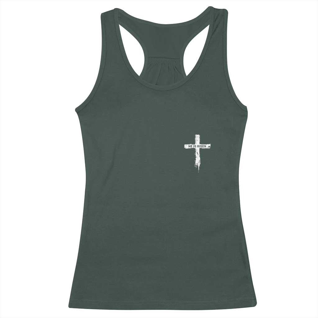 Easter Christian Cross Religious He Is Risen Racerback Tank Top TS10 Dark Forest Green Print Your Wear