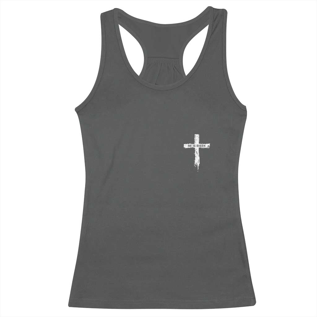 Easter Christian Cross Religious He Is Risen Racerback Tank Top TS10 Dark Heather Print Your Wear