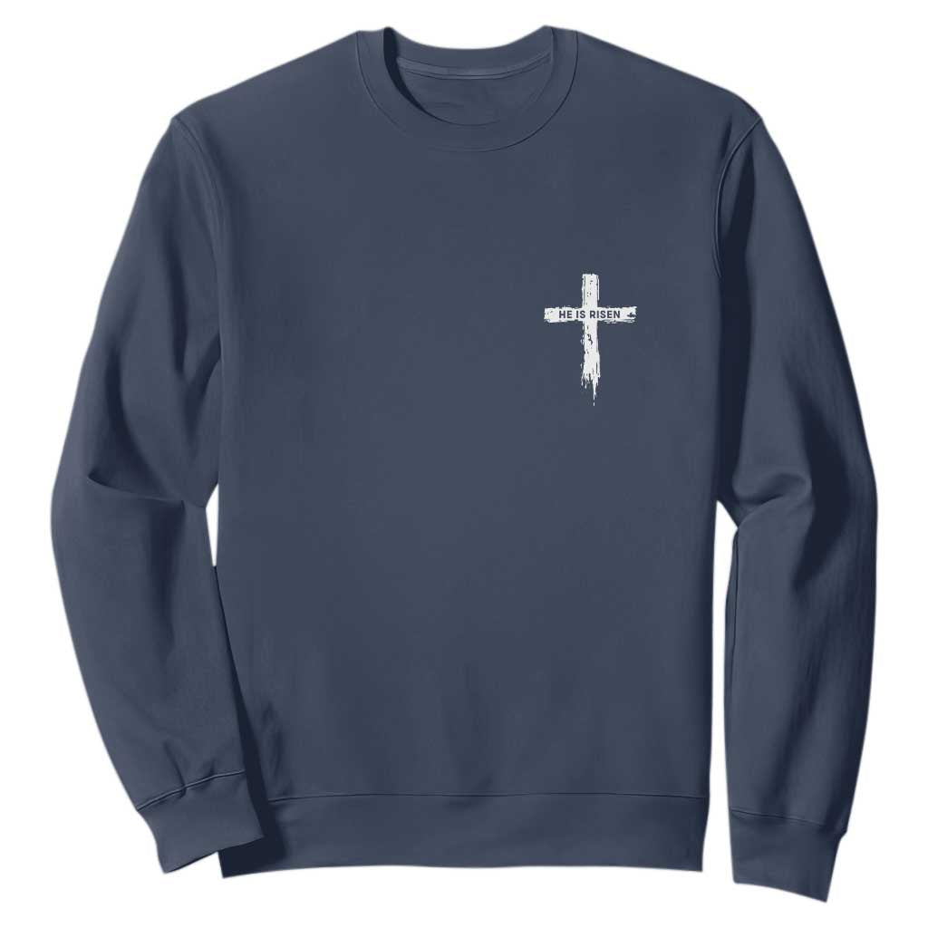 Easter Christian Cross Religious He Is Risen Sweatshirt TS10 Navy Print Your Wear