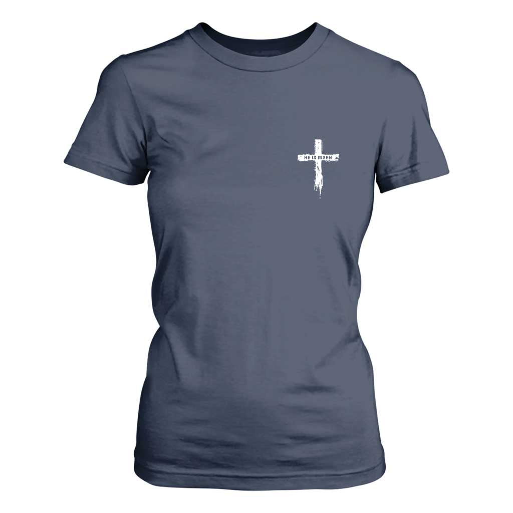 Easter Christian Cross Religious He Is Risen T Shirt For Women TS10 Navy Print Your Wear