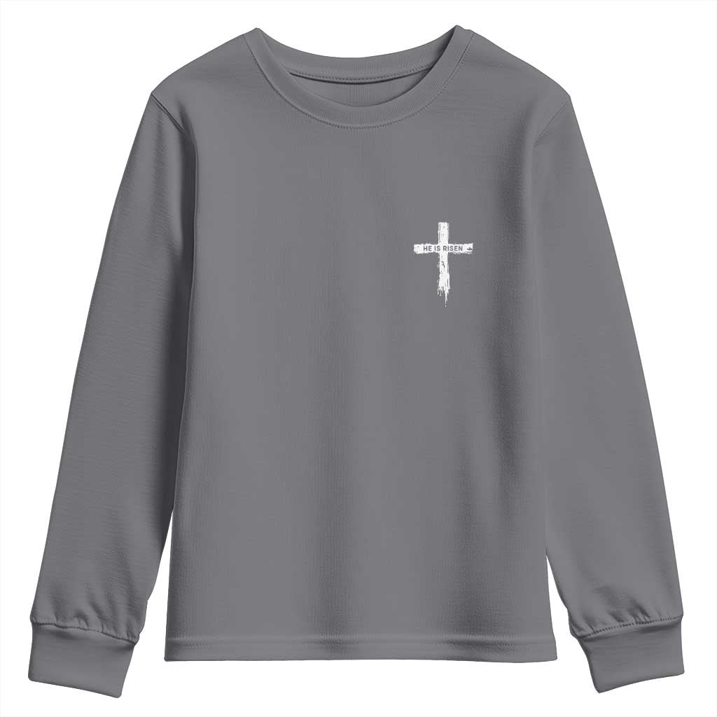 Easter Christian Cross Religious He Is Risen Youth Sweatshirt TS10 Charcoal Print Your Wear
