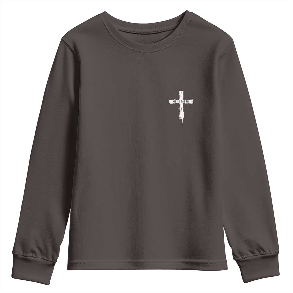 Easter Christian Cross Religious He Is Risen Youth Sweatshirt TS10 Dark Chocolate Print Your Wear
