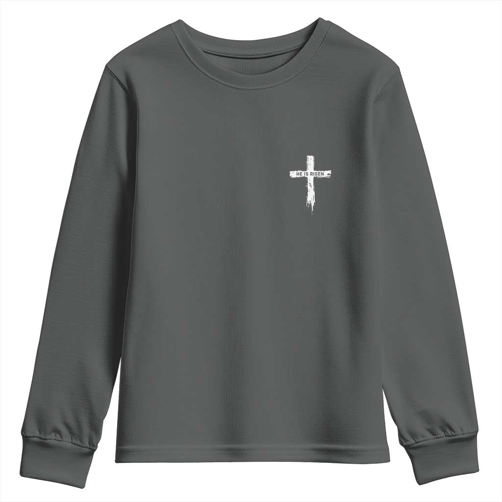 Easter Christian Cross Religious He Is Risen Youth Sweatshirt TS10 Dark Heather Print Your Wear