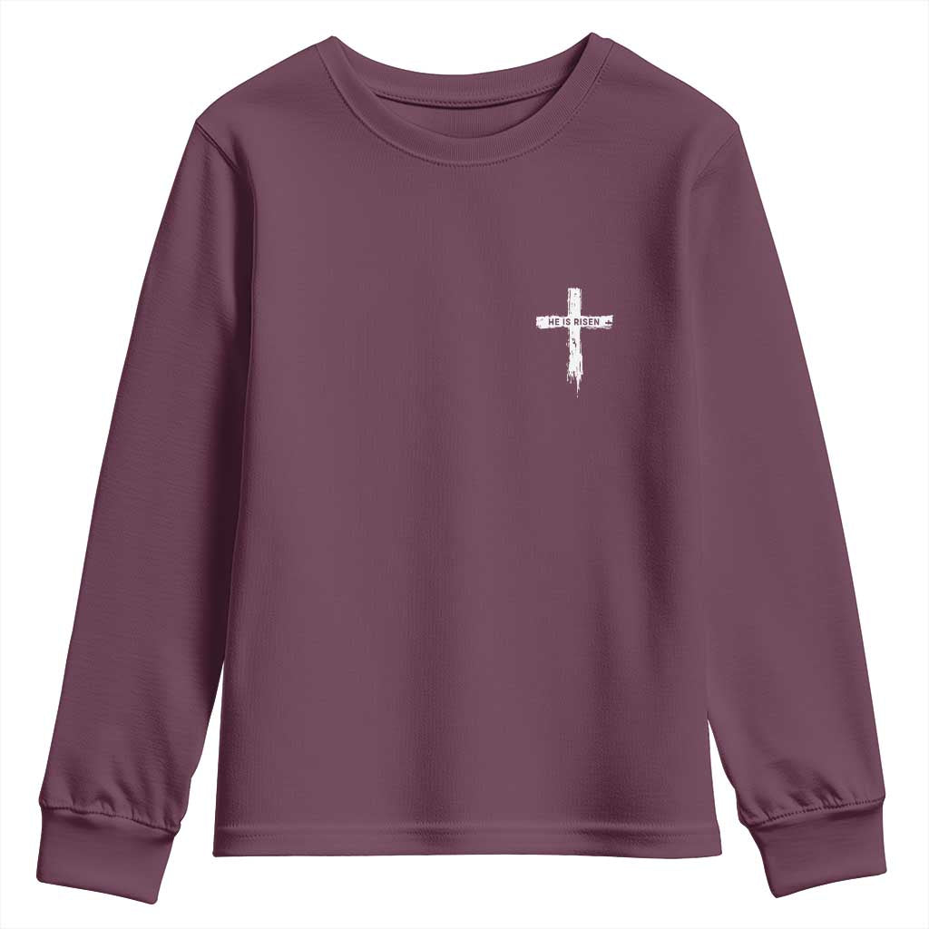 Easter Christian Cross Religious He Is Risen Youth Sweatshirt TS10 Maroon Print Your Wear