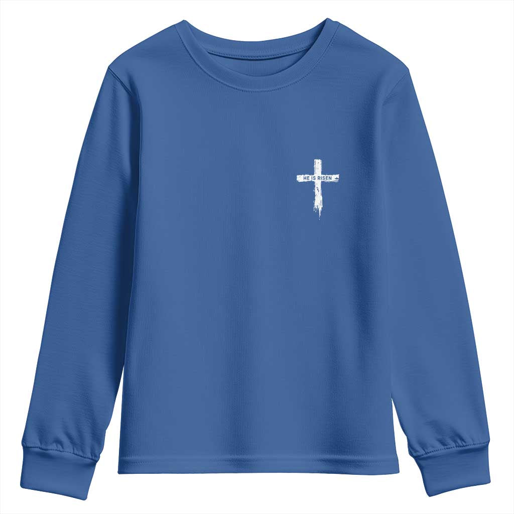 Easter Christian Cross Religious He Is Risen Youth Sweatshirt TS10 Royal Blue Print Your Wear