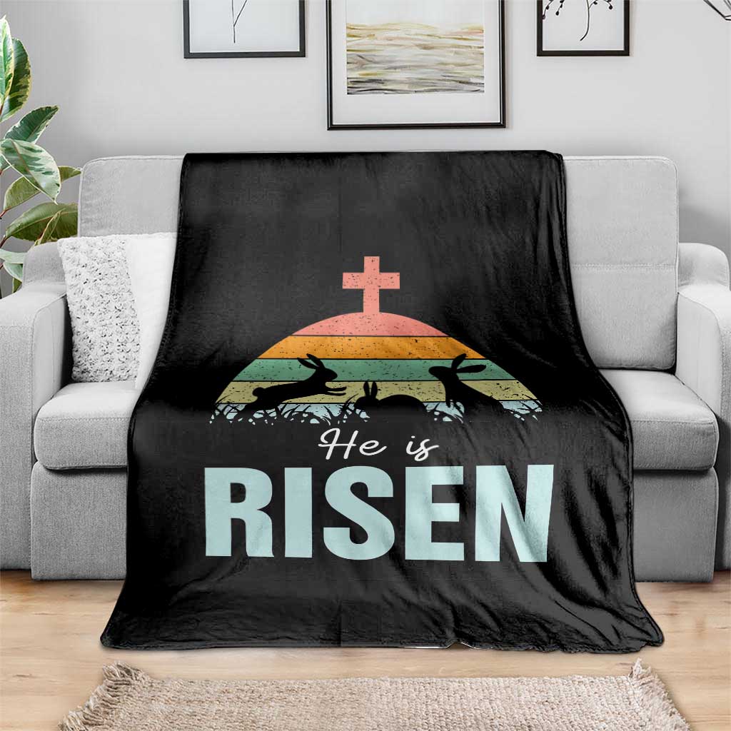 Retro He is Risen Throw Blanket Bunny Easter Cross Christian Religious Jesus Has Risen TS10 Print Your Wear