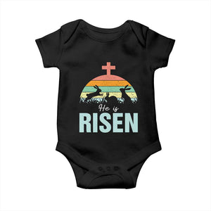 Retro He is Risen Baby Onesie Bunny Easter Cross Christian Religious Jesus Has Risen TS10 Black Print Your Wear
