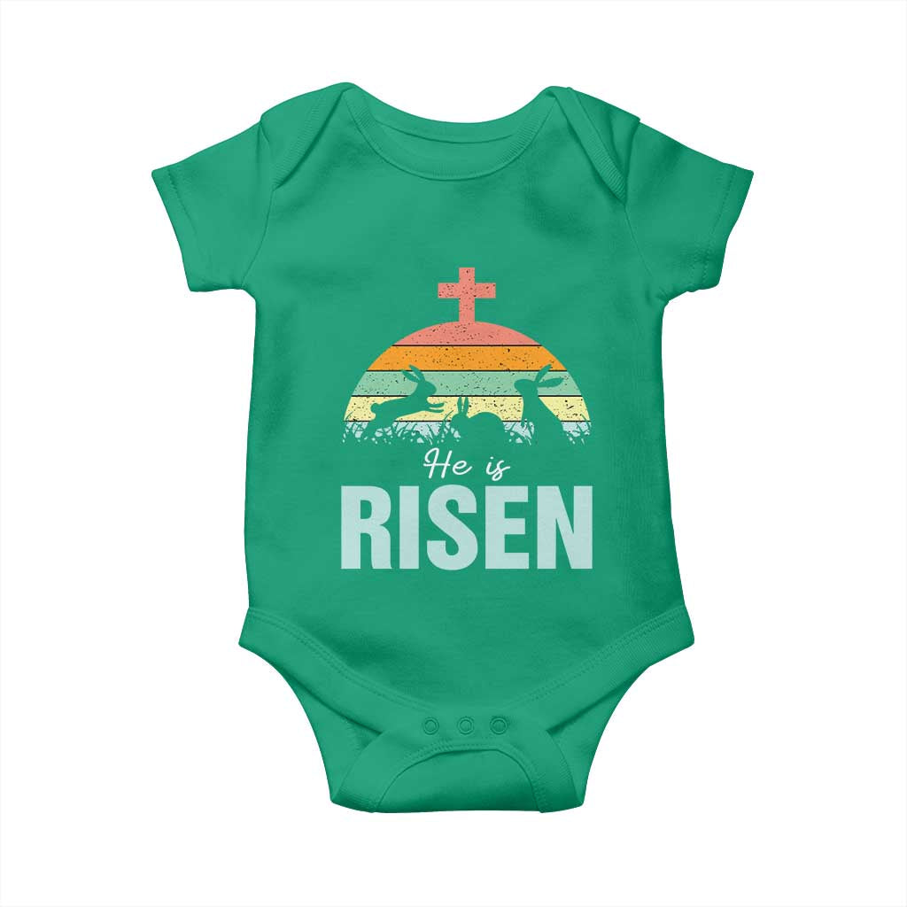 Retro He is Risen Baby Onesie Bunny Easter Cross Christian Religious Jesus Has Risen TS10 Irish Green Print Your Wear