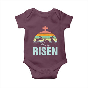 Retro He is Risen Baby Onesie Bunny Easter Cross Christian Religious Jesus Has Risen TS10 Maroon Print Your Wear