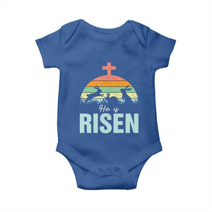 Retro He is Risen Baby Onesie Bunny Easter Cross Christian Religious Jesus Has Risen TS10 Royal Blue Print Your Wear