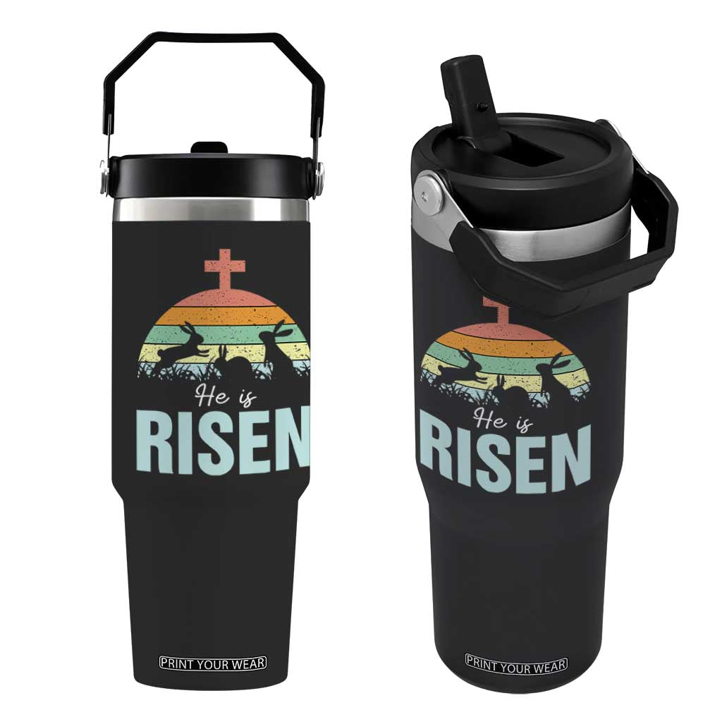 Retro He is Risen Flip Straw Tumbler Bunny Easter Cross Christian Religious Jesus Has Risen TS10 One Size: 30 oz Black Print Your Wear